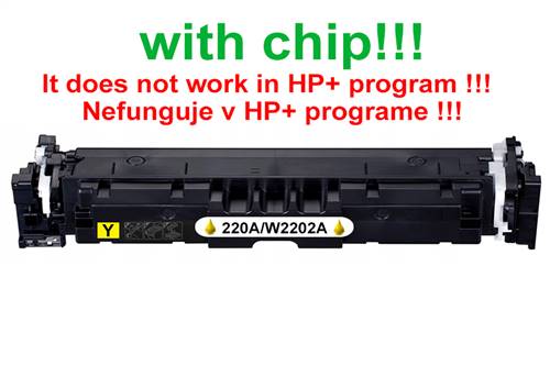Kompatibilný toner pre HP 220A/W2202A-Plne funkčný čip! Yellow. Nefunkčné v programe HP+ 1800 strán