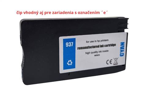 Renovovaná kazeta pre HP 937 /4S6W2NE s funkčným čipom Cyan Premium 800 strán